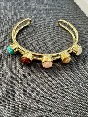 Gold-Tone Multi-Stone Cuff Bracelet - Colorful Bead Accents